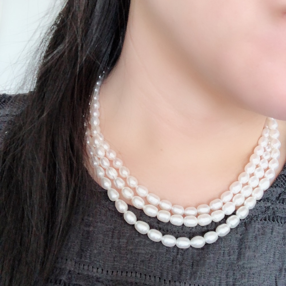 NEW Triple-Strand Freshwater Peal Necklace - Picture 3 of 7